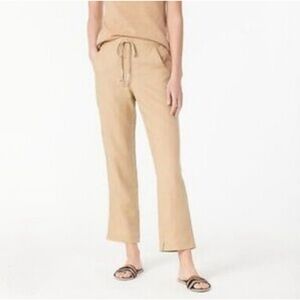 J.Crew Women Medium Seaside Drawstring Waist Pull-On Pant Linen‎ Blend High-Rise